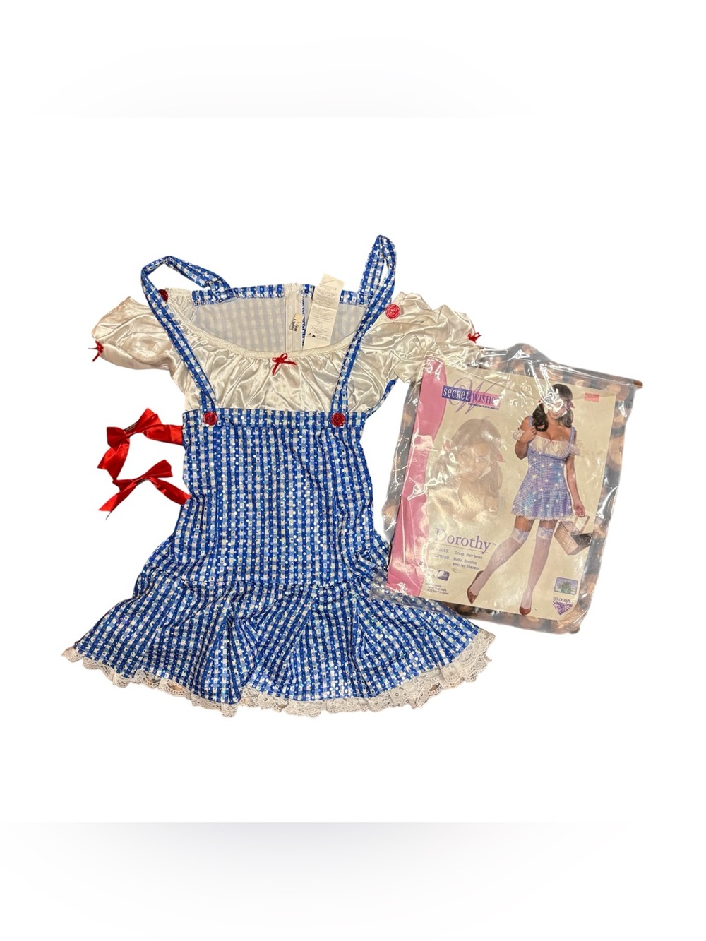 Y2k sparkly Dorothy secret wishes mini dress Halloween costume with hair bows